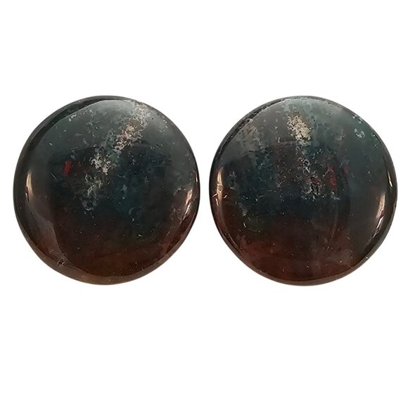 Green Round Marbled Stone Disc Clip On Earrings C781